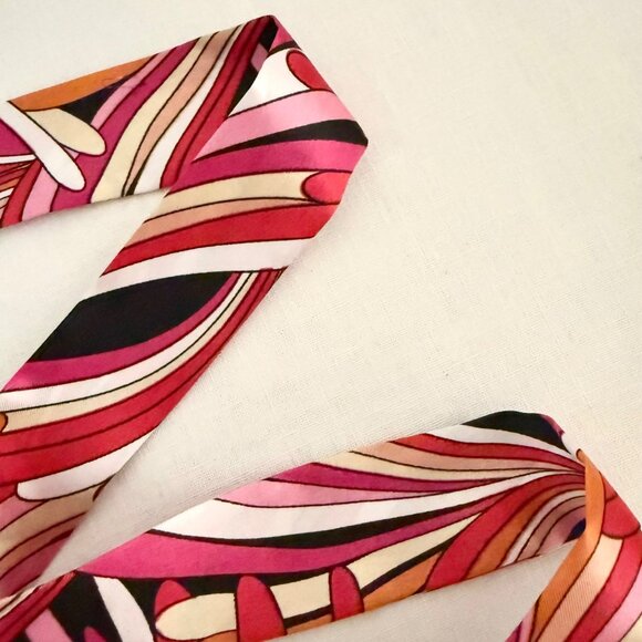 Pink Black Slim Scarf Size 34in Silk Abstract Neck Tie Bag Headband Hat Hair Bow - Picture 12 of 14